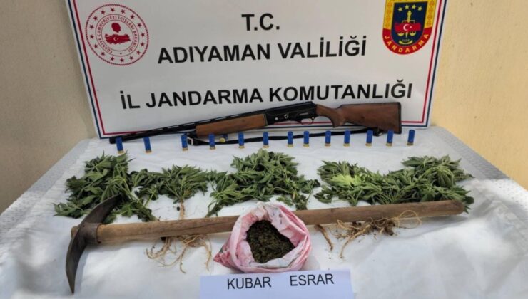 Adıyaman’da uyuşturucu operasyonu: 400 gram esrar, 10 kök kenevir ve ruhsatsız tüfek ele geçirildi