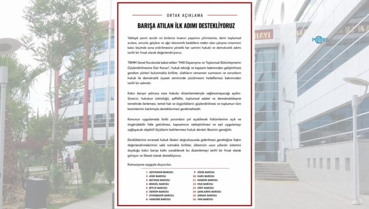 Adıyaman dahil 16 barodan ‘Çerçeve Yasa’ya destek: ‘Barışa katkı sunabilecek tarihi bir fırsat’
